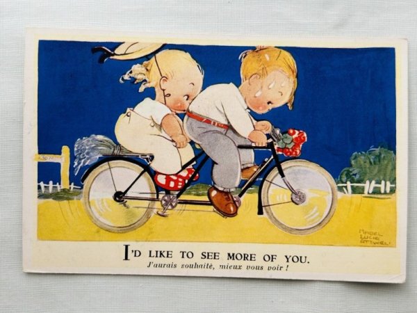 画像1: Postcard 　アンティークポストカード　自転車に乗る子どもたち　サイクリング　3701　 Mabel Lucie Attwell (1)