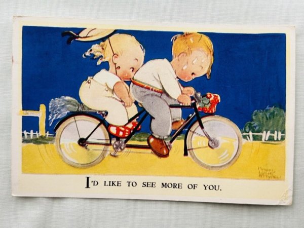画像1: Postcard 　アンティークポストカード　自転車に乗る子どもたち　サイクリング　3701　Mabel Lucie Attwell (1)