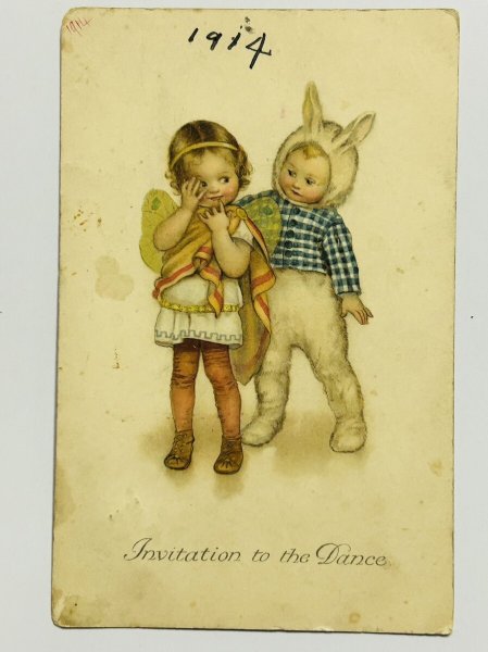画像1: Postcard　アンティークポストカード　仮装パーティー　ダンスのお誘い　ウサギ　Susan B Pearse (1)