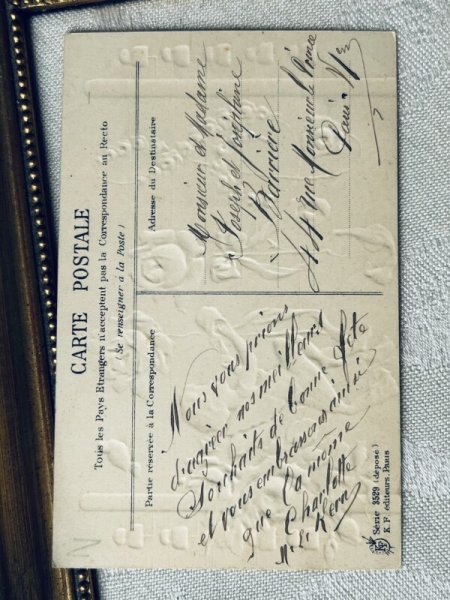 画像3: Postcard  アンティークポストカード 薔薇のお花と電線の音符🎵を作る天使 妖精 フランス1911年 (3)