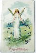 画像1: Postcard  アンティークポストカード　スミレのお花をふりまく天使　ドイツ1902年 (1)