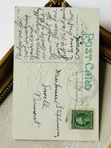 画像4: Postcard  アンティークポストカード 忘れな草のお花と天使 鳩 アメリカ1913年 (4)