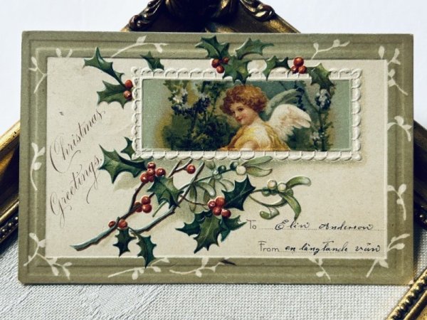 画像2: Postcard  アンティークポストカード　クリスマス　天使　ホーリー　ヤドリギ　Ellen Clapsaddle (2)