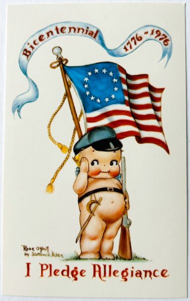 画像1: Postcard  ビンテージポストカード　敬礼をするキューピーちゃん　兵隊さん　星条旗　Rose O'Neill 1970年代（未使用） (1)