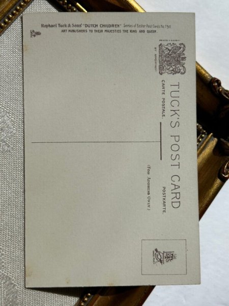 画像3: Postcard アンティークポストカード イースター  ウサギさんとオランダの女の子 チューリップ(未使用) (3)