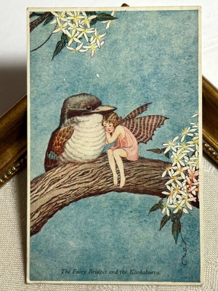 画像2: Postcard アンティークポストカード ワライカワセミと妖精の女の子 Ida Rentoul Outhwaite (2)