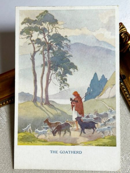画像2: Postcard  アンティークポストカード　山羊飼い　ヤギ　The Goatherd   Margaret Tarrant　（未使用） (2)
