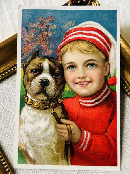 画像2: Vintage trade card  アンティークトレードカード 男の子と犬 アメリカン・スタッフォードシャー・テリア (2)
