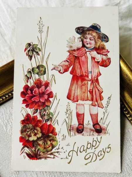 画像2: Postcard　アンティークポストカード　白鳩と女の子　Francis Brundage (2)