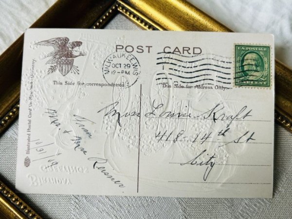 画像3: Postcard　アンティークポストカード　忘れな草のお花を運ぶ子どもたち　1909年 (3)