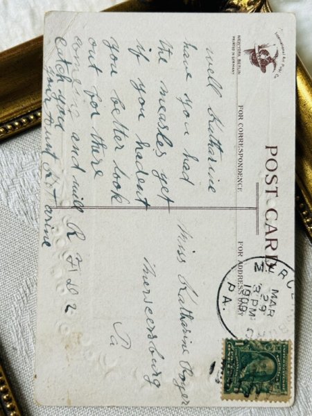 画像4: Postcard　アンティークポストカード　小鳥と女の子　Ellen Clapsaddle　1909年 (4)