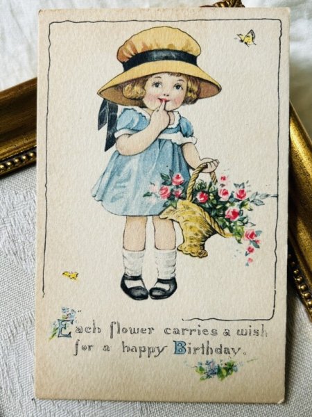 画像2: Postcard　アンティークポストカード　薔薇のパニエを持つ女の子　 (2)