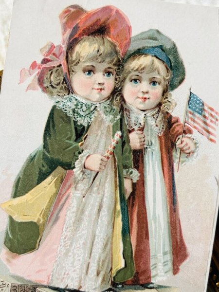 画像3: Vintage trade card  アンティークトレードカード　アメリカ国旗と双子の女の子　Scott's Emulsion (3)