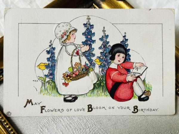 画像2: Postcard アンティークポストカード お花と子どもたち デルフィニウム (2)