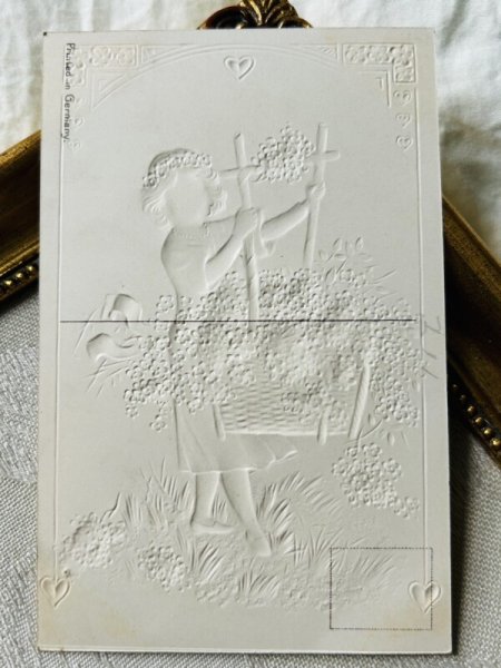 画像3: Postcard　アンティークポストカード　お花と女の子　（未使用） (3)