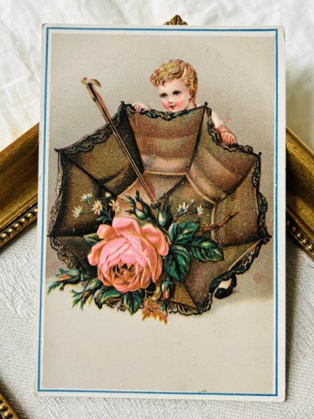 画像2: Vintage card  アンティークカード 薔薇の傘と子ども  (2)
