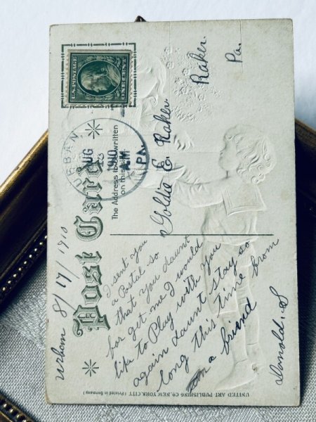 画像3: Postcard アンティークポストカード 女の子にお花とラブレターを渡す男の子 Ellen Clapsaddle ? (3)