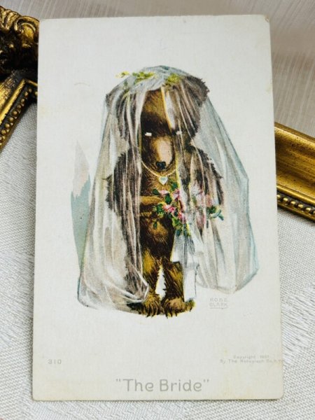 画像2: Postcard アンティークポストカード クマの花嫁さん 熊  Rose Clark アメリカ1908年 (2)