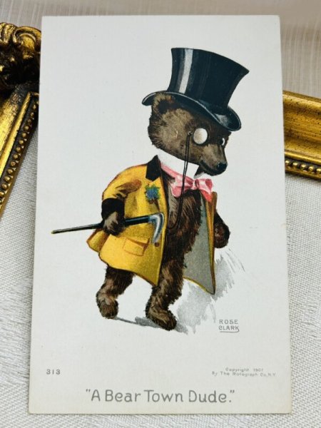 画像2: Postcard アンティークポストカード シルクハットのクマさん 熊  Rose Clark (未使用) (2)