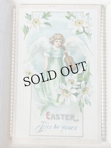 画像1: Postcard  アンティークポストカード　イースター　バイオリンと天使　Ellen Clapsaddle　（未使用） (1)