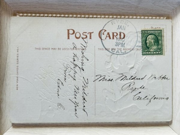 画像2: Postcard　アンティークポストカード　新年　New Year 電話をする子ども（天使）　 (2)