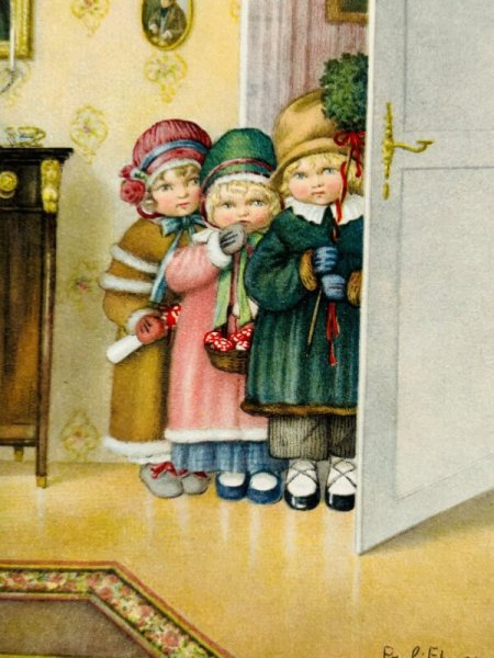 画像2: Postcard アンティークポストカード 遊びにきた子どもたち キノコ Pauli Ebner  (2)