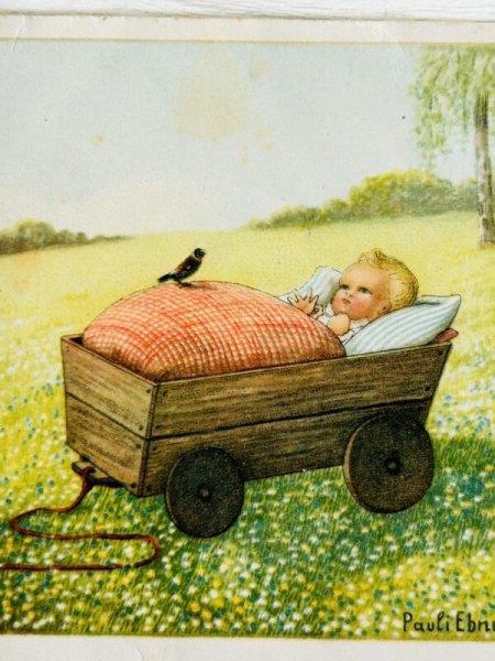 画像2: Postcard アンティークポストカード 赤ちゃんと小鳥 Pauli Ebner  (2)