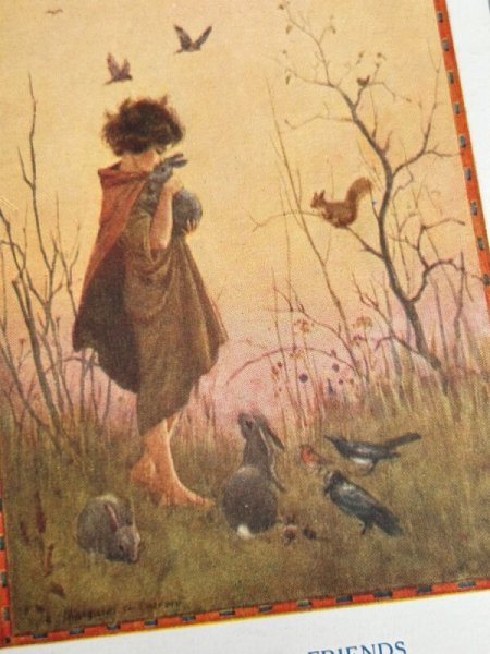 画像2: Postcard  アンティークポストカード　森の友達　少年と動物たち　Woodland Friends by Margaret Tarrant　（未使用） (2)