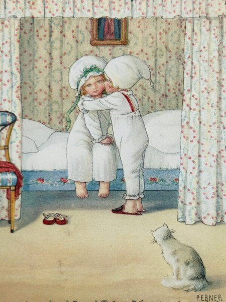 画像2: Postcard アンティークポストカード おやすみのキス 猫 Pauli Ebner  (2)