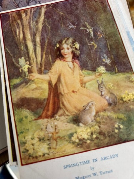画像2: Postcard  アンティークポストカード　春の妖精と女の子　うさぎ　Springtime in Arcady by Margaret Tarrant (2)