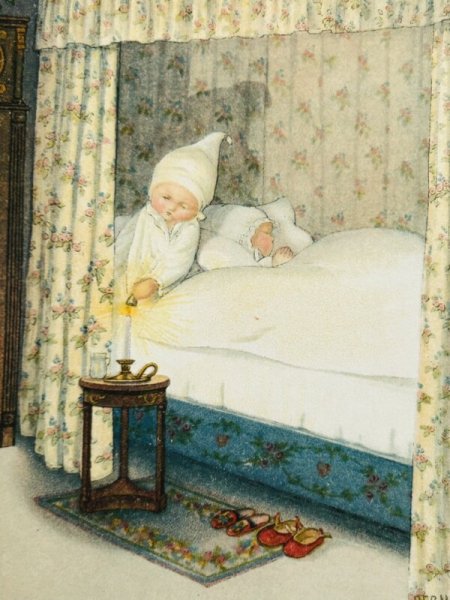画像2: Postcard アンティークポストカード おやすみの時間 ベッドで眠る子どもたち キャンドル消灯 Pauli Ebner  (2)