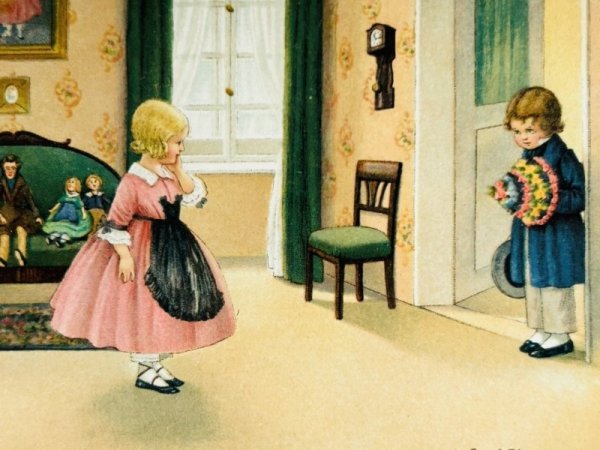 画像2: Postcard アンティークポストカード お人形さんの結婚式 愛の告白 The Doll's Wedding Pauli Ebner (未使用) (2)