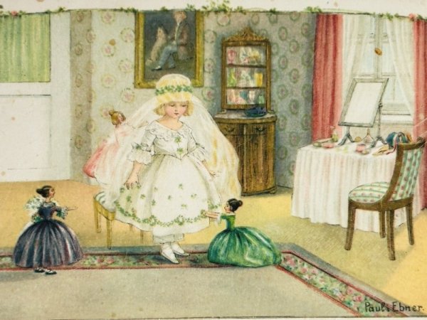 画像2: Postcard アンティークポストカード お人形さんの結婚式 花嫁 ウェディングドレス The Doll's Wedding Pauli Ebner  (2)