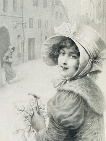 画像2: Postcard　アンティークポストカード　宿り木を持つ女性　ヤドリギ　M.M.VIENNE ウィーン趣味　R.R.Wichera (2)