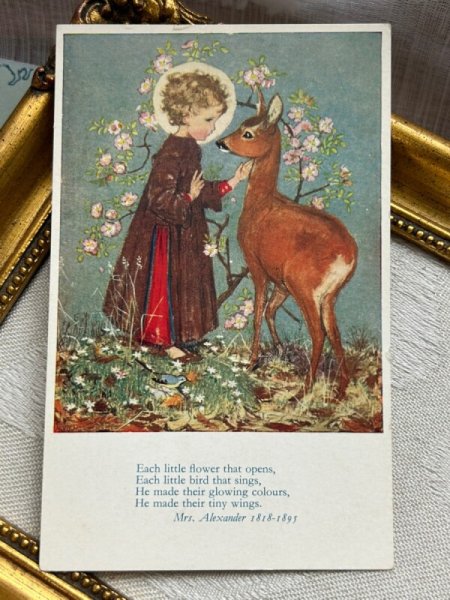 画像2: Postcard  アンティークポストカード　幼子キリストとノロジカ　鹿　Muriel Dawson　イギリス　（未使用） (2)