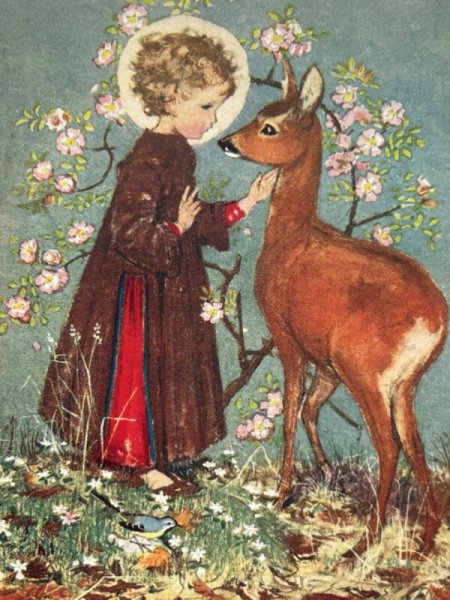 画像3: Postcard  アンティークポストカード　幼子キリストとノロジカ　鹿　Muriel Dawson　イギリス　（未使用） (3)