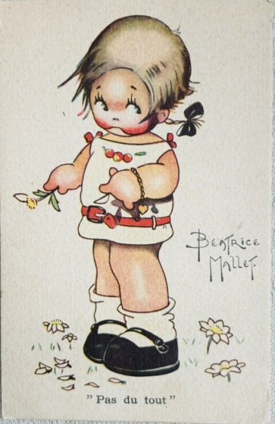 画像1: Postcard 　アンティークポストカード   花占いをする女の子　Beatrice Mallet (1)