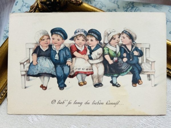 画像2: Postcard 　アンティークポストカード   水兵さんと女の子　マリン　1916年 (2)
