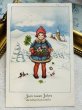 画像2: Postcard 　アンティークポストカード   新年祝い　新年を祝う女の子　ラッキーチャーム　キノコ　馬蹄　子豚　四つ葉クローバー　ドイツ1940年 (2)