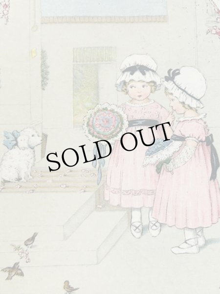 画像4: Postcard 　アンティークポストカード   双子の女の子と白い子犬　プードル　ビションフリーゼ　Lia Doring 　 (4)