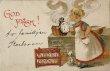 画像1: Postcard 　アンティークポストカード　（ミニサイズ）  イースター　ゆで卵を作る女の子と猫　スウェーデン　1918年 (1)
