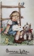 画像1: Postcard 　アンティークポストカード 　女の子と犬　ウエスティ　ウエストハイランドテリア　フランス1950年代 (1)