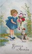 画像1: Postcard 　アンティークポストカード 　女の子と犬　テリア　ジャックラッセルテリア　フランス1930年代 (1)