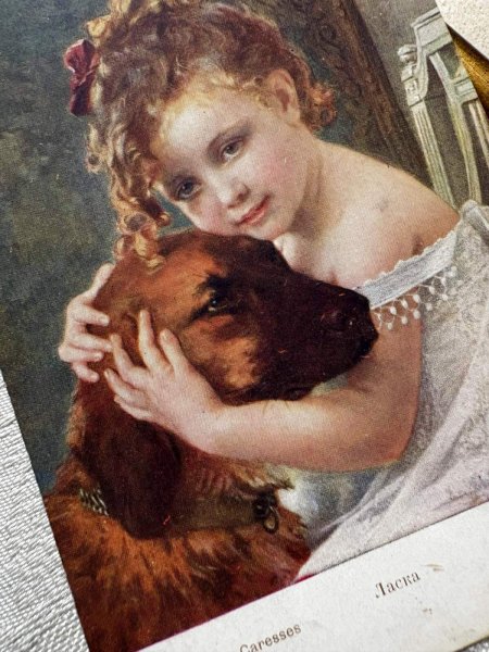 画像3: Postcard 　アンティークポストカード 　女の子と犬　Caresses   Guillaume Seignac フランス (3)