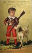 画像1: Vintage Trade Card　アンティーク　トレードカード　猟犬と鉄砲を持つ男の子　靴店　フランス (1)