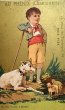画像1: Vintage Trade Card　アンティーク　トレードカード　白い犬と男の子　羊のおもちゃ　靴店　フランス (1)