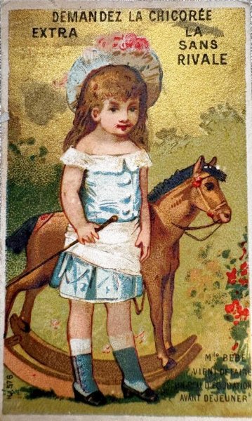 画像1: Vintage Trade Card　アンティーク　トレードカード　女の子木馬　靴店　フランス (1)