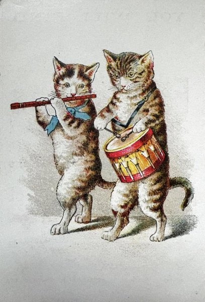 画像1: Vintage Trade Card　アンティーク　トレードカード　猫の演奏隊　フルート　ドラム　アメリカ (1)