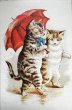 画像1: Vintage Trade Card　アンティーク　トレードカード　赤い傘と猫　アメリカ (1)