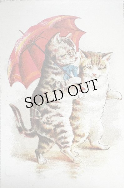 画像1: Vintage Trade Card　アンティーク　トレードカード　赤い傘と猫　アメリカ (1)
